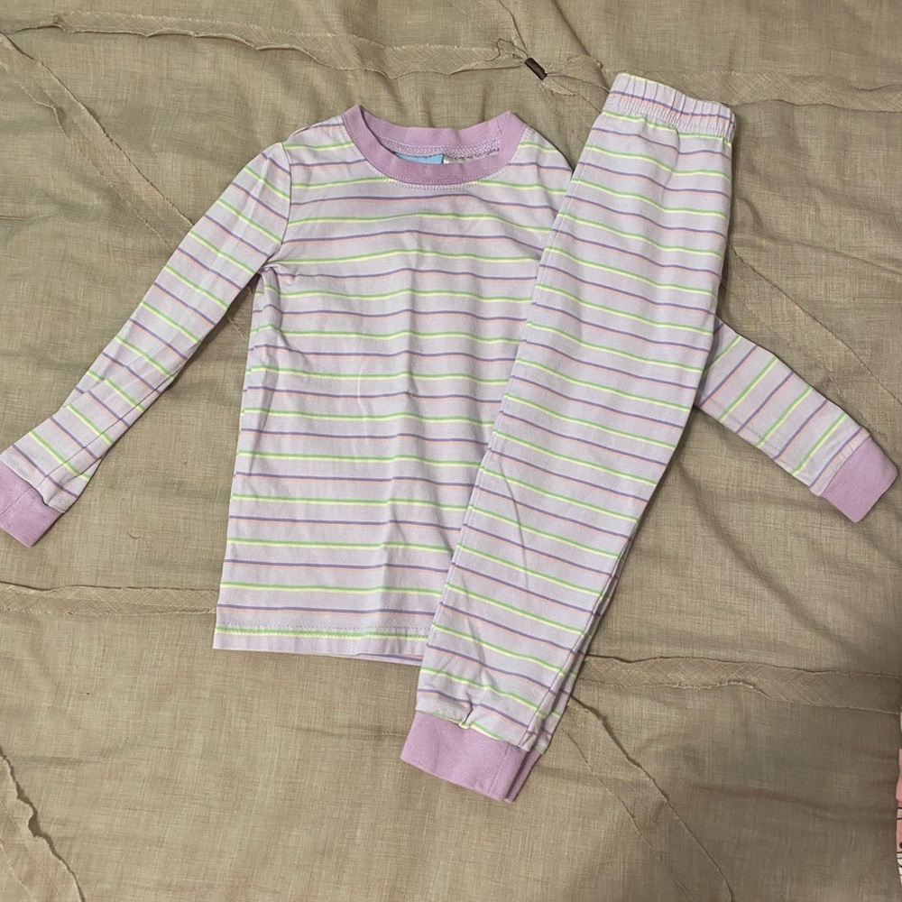 Striped Kids Pajamas in Pink and Green